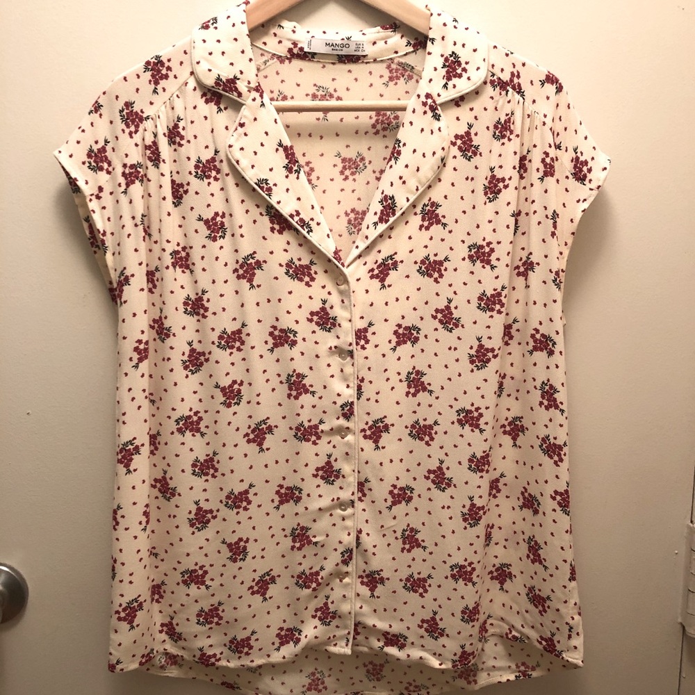 Mango Floral Button-Down Collared Blouse Size 4 - image 1
